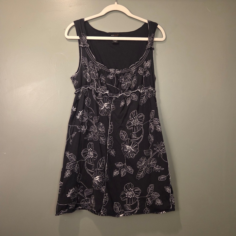 BCBGMaxAzria Women's Embroidered Babydoll Tank Size XL 100% Cotton Black White